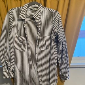 Navy blue and white striped button down